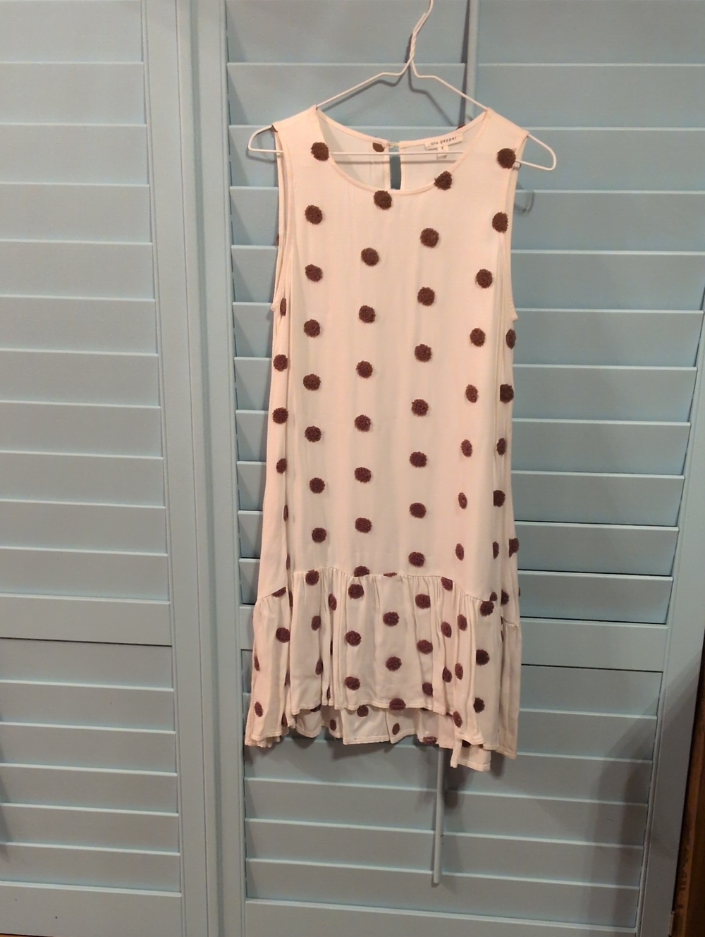 Blu Pepper Cream Mini Dress with Brown Pom Dots